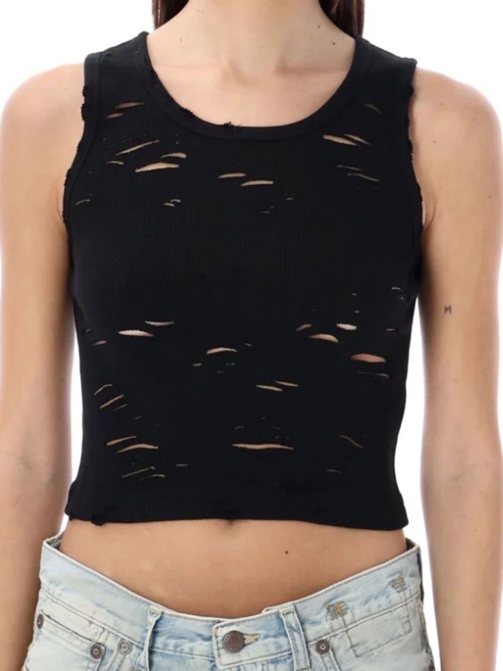 R13 BLACK DISTRESSED RIB TANK S
